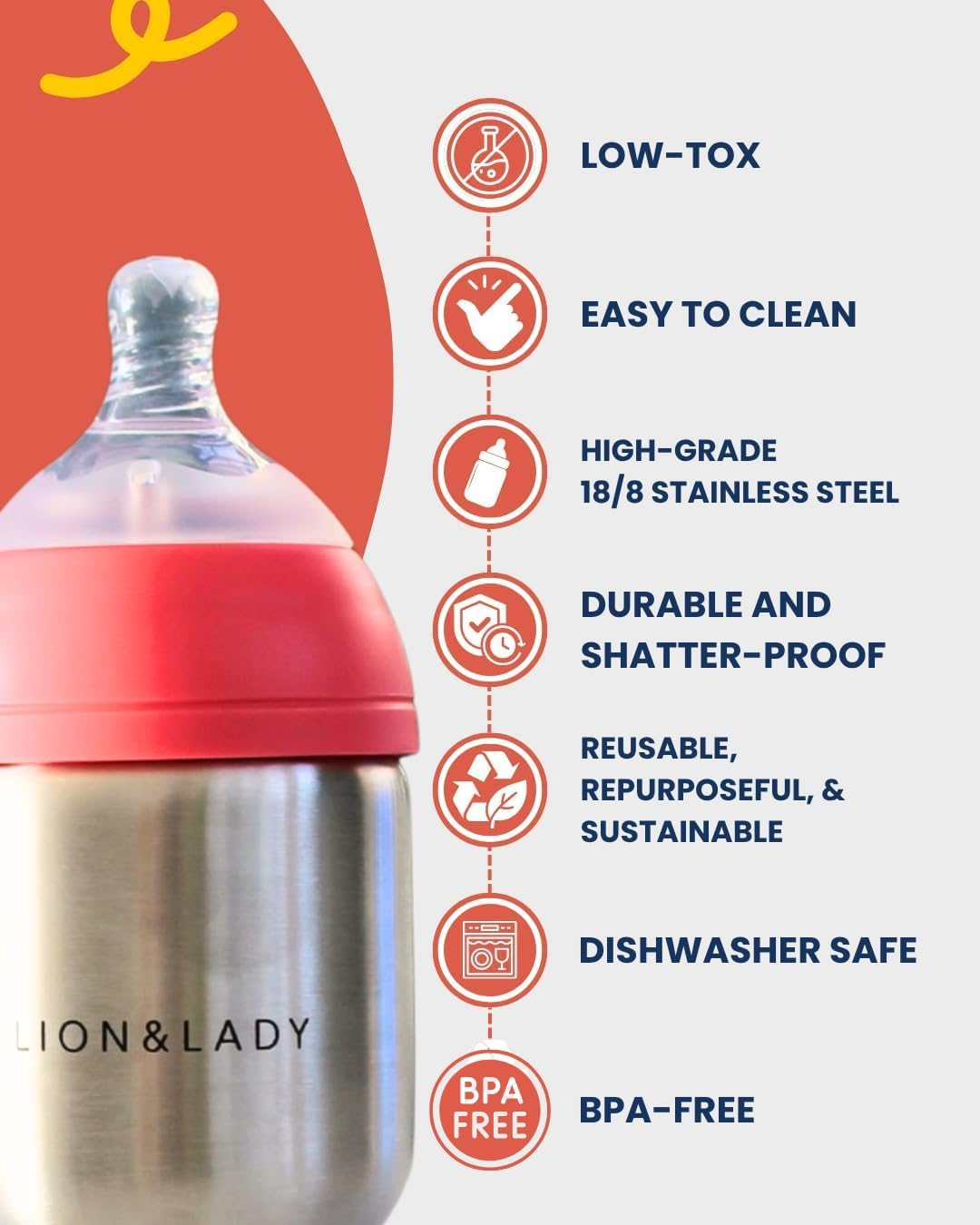 Lion & Lady Australia Baby Feeding Bottle Set - 210Ml 18/8 Stainless Steel 3 Pack W/ Anti-Colic Teats, Sippy & Straw Adaptors for Newborn to Toddler | Baby & Toddler Feeding Supplies (Fuchsia Pink) - Fuchsia Pink image number 2