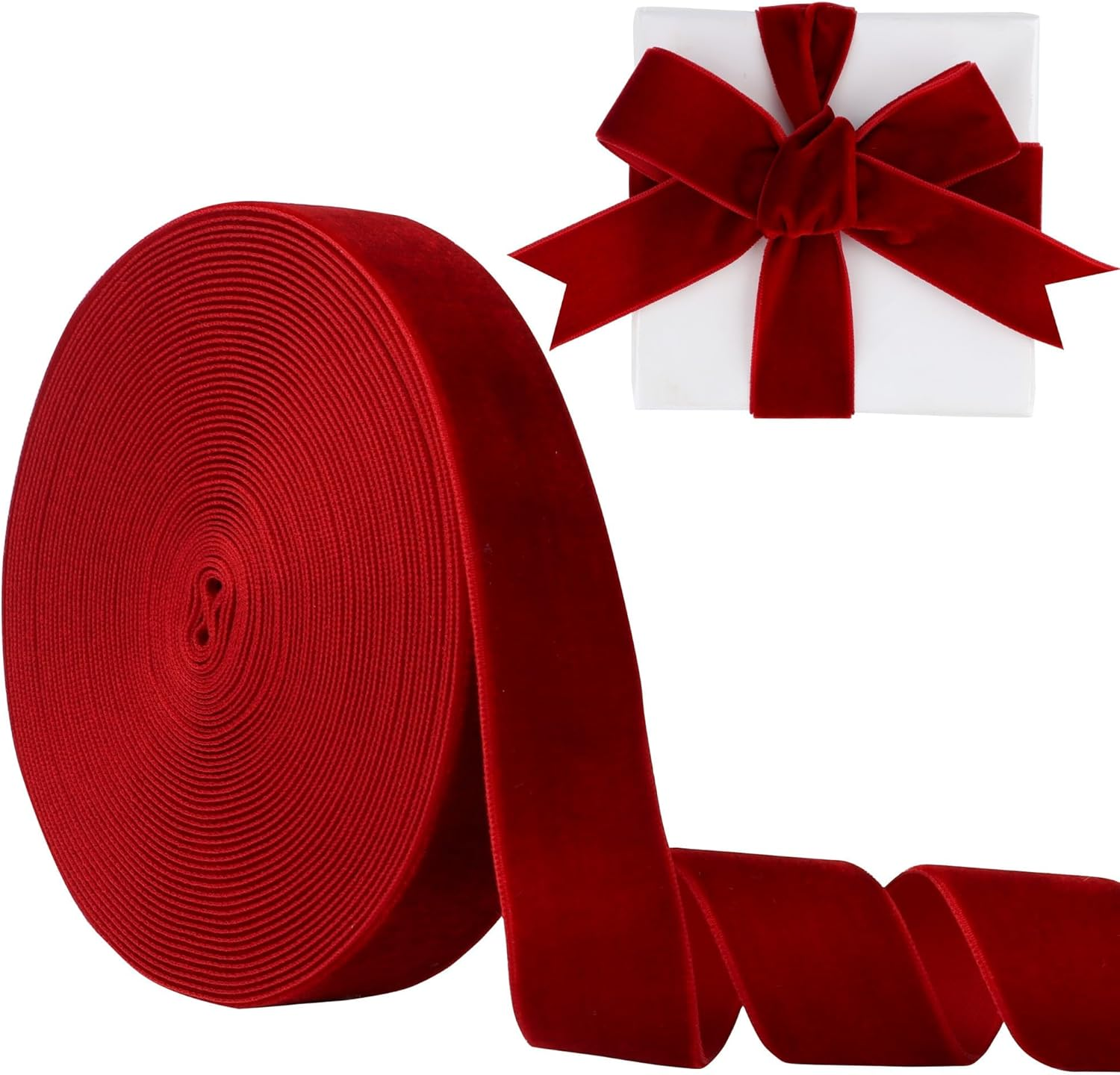 Velvet Ribbon Wine 1 Inch (25Mm) 10 Yards Manjonzic Single-Sided Velvet Ribbon Trim Perfect for Christmas Trees Gift Wrapping Bouquets Wedding Decor image number 4