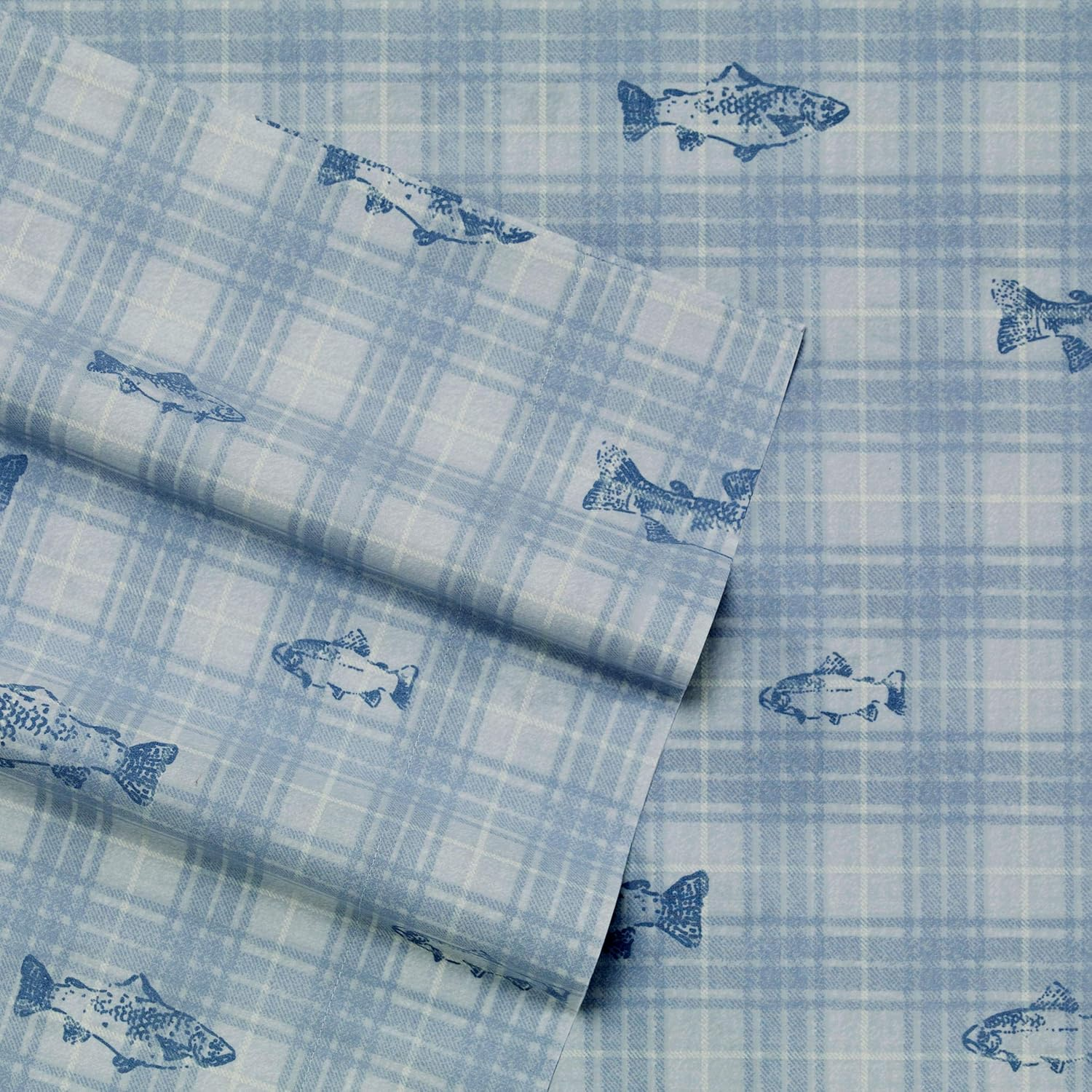Eddie Bauer Sheets Cotton Percale Bedding Set, Crisp & Cool, Stylish Home Decor, Full, Methow Plaid Blue/White image number 5
