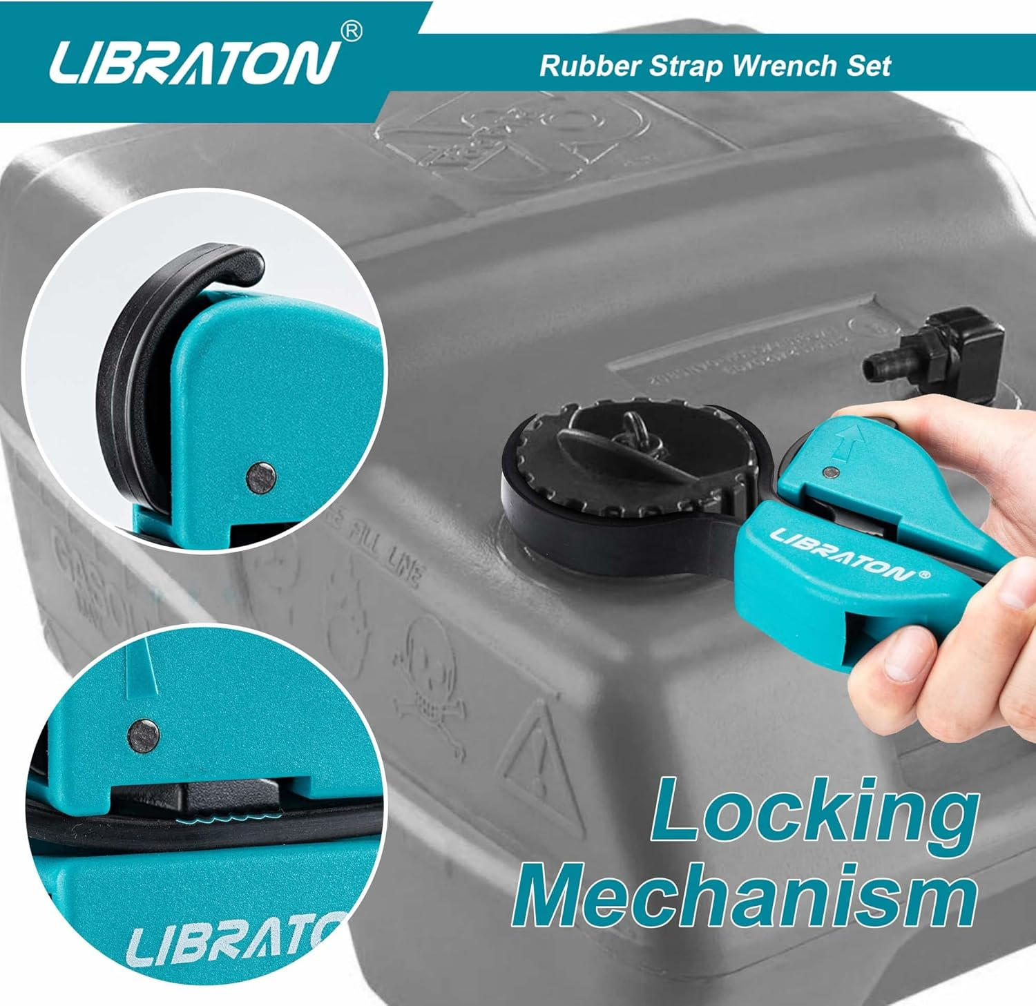Libraton Adjustable Rubber Strap Wrench Set, 2-Piece, Universal Oil Filter Wrench, Multifunctional, Shower Heads, Jar Opener