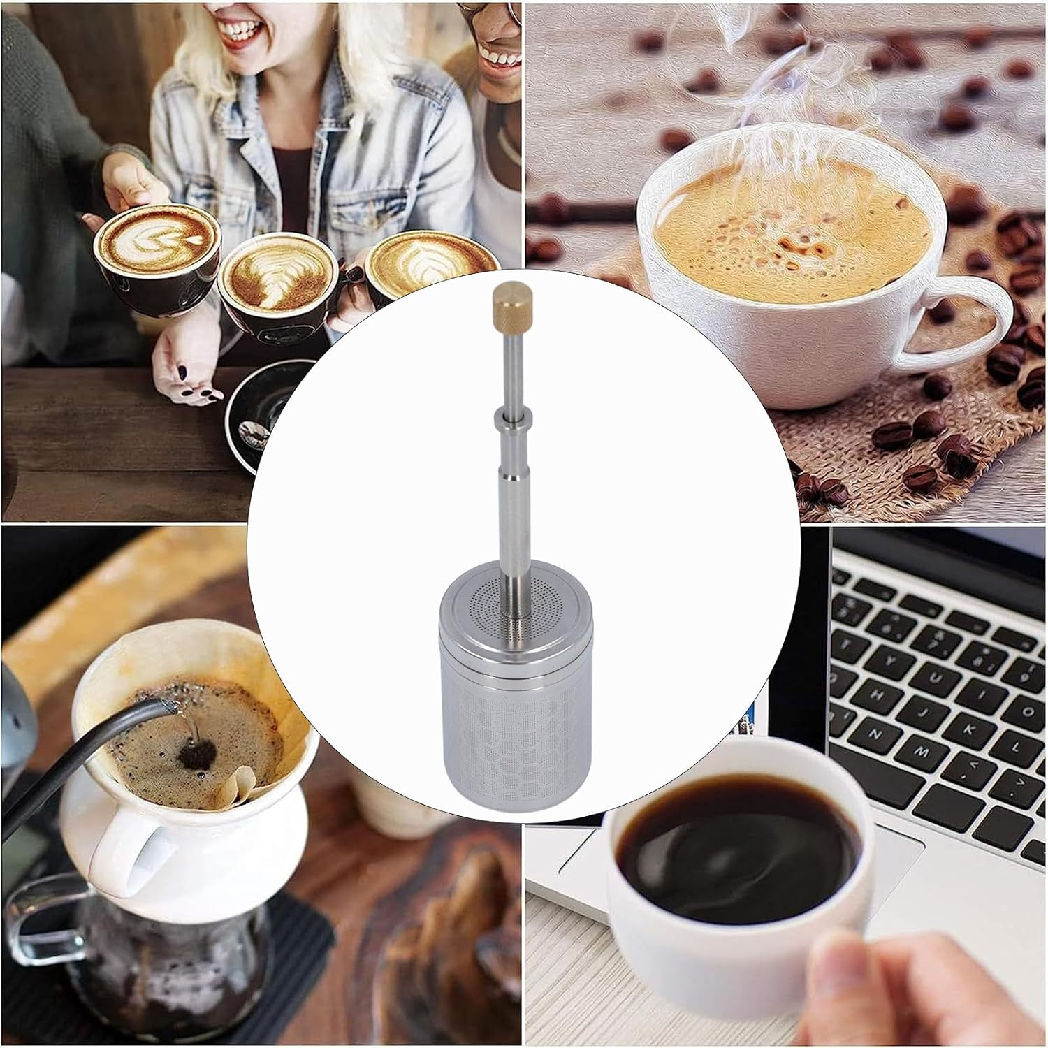 Coffee and Tea Maker, Stainless Steel Reusable Press Metal Tea Strainer Full Extraction Convenient and Efficient Coffe Maker for Home, Office, Outdoor Travel image number 2