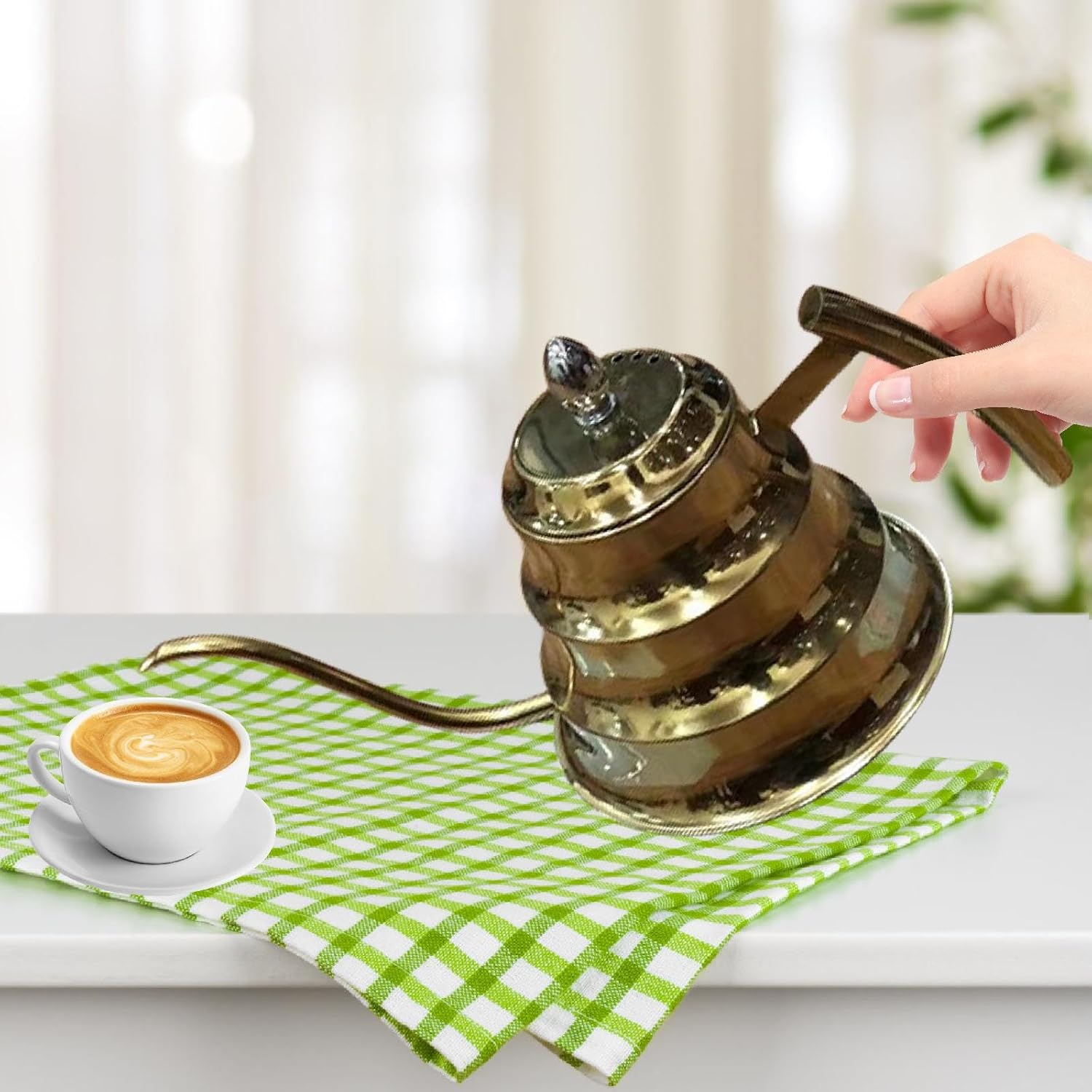 AFXGUSD Coffee Kettle Stainless Steel Gooseneck Drip Kettle Pour over Filtered Teapot Long Spout Pot for Tea Espresso Suitable for Gift Giving Home, Gold - Sliver image number 3