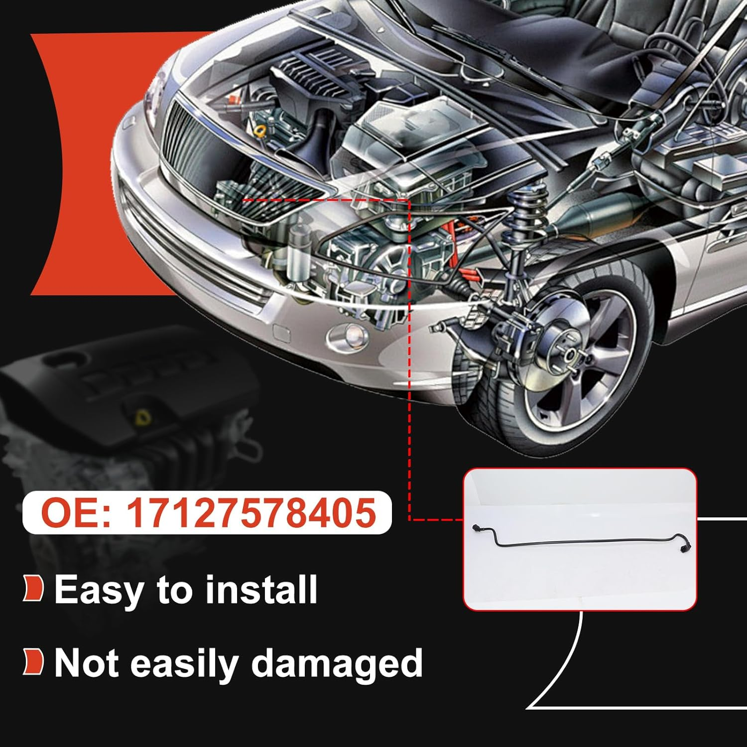 17127578405 Radiator Coolant Water Hose Expansion Tank to Radiator for BMW 5 7 Series F01 F02 F03 F04 F10 F11 523I 530I 730Li Replace# V202356 0819322 P226390 225368 2420637 97347 TM7131 707131 image number 3