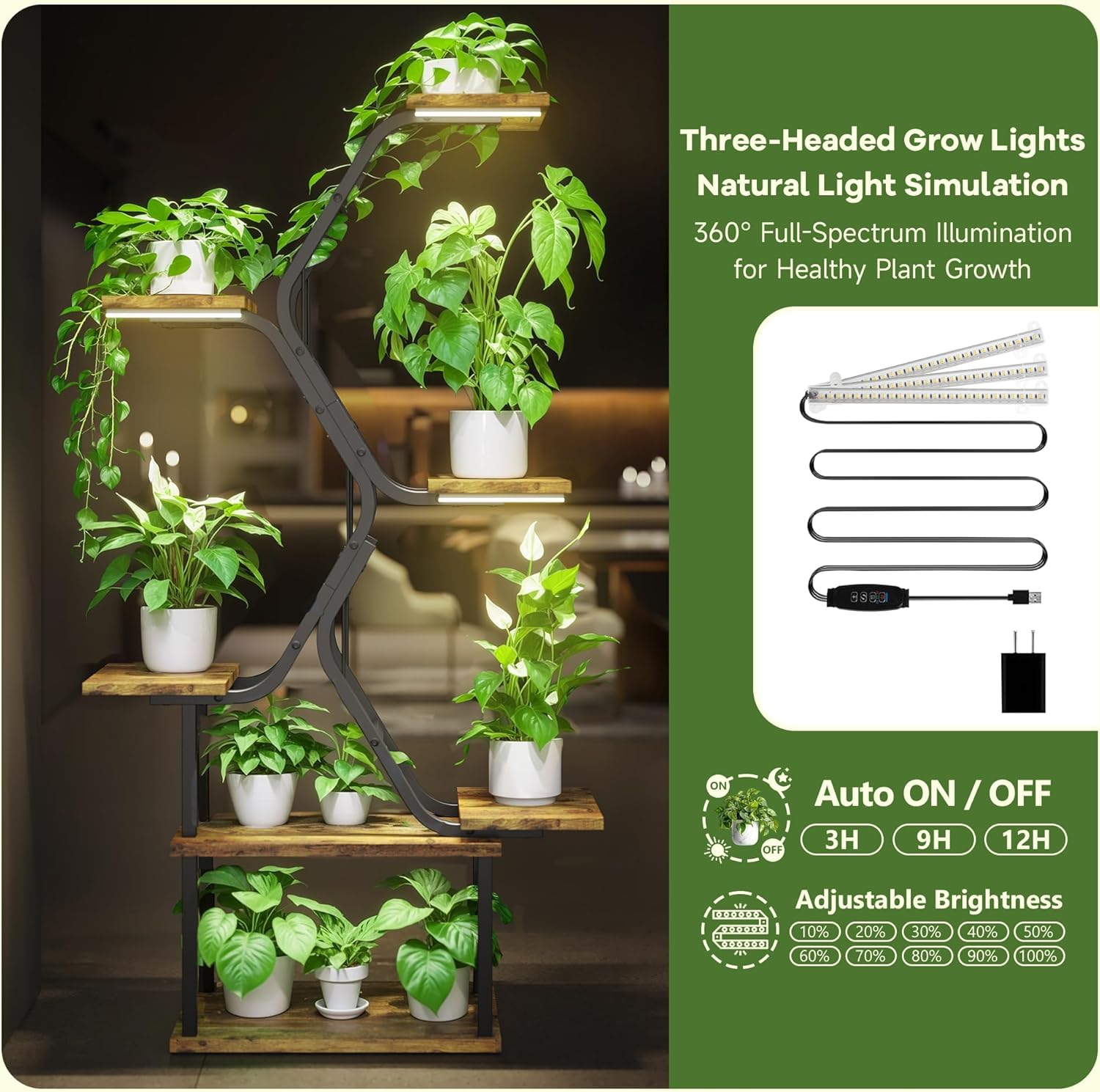 Plant Stand Indoor with Grow Lights：8 Tiered Indoor Plant Shelf, 170Cm Tall Plant Stand for Indoor Plants Multiple image number 6