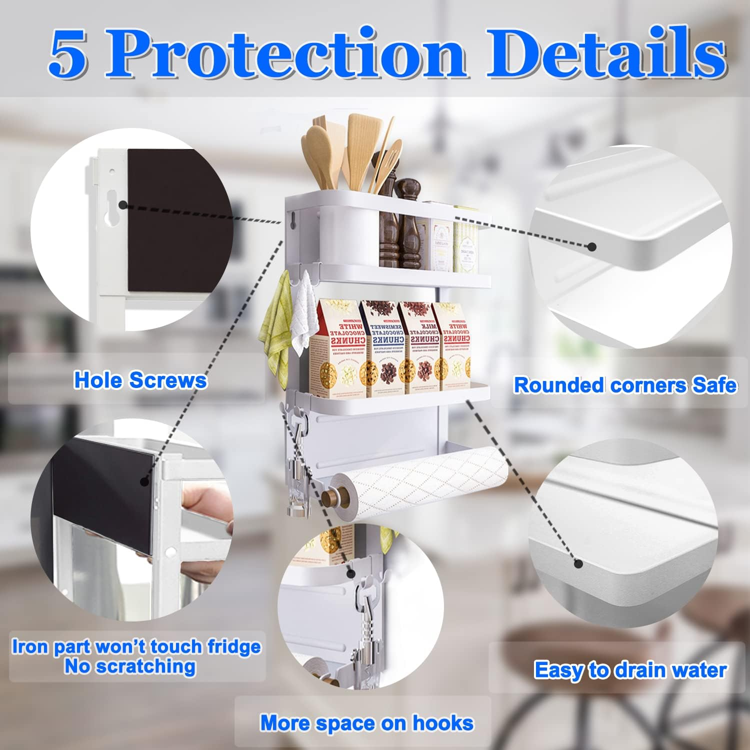 Dr.Betree Magnetic Paper Towel Holder,Magnetic Spice Rack Magnetic Spice Rack for Refrigerator Magnetic Shelf Fridge Magnet Organizer Spice Rack Organizer Kitchen Organization Kitchen Storage White image number 4