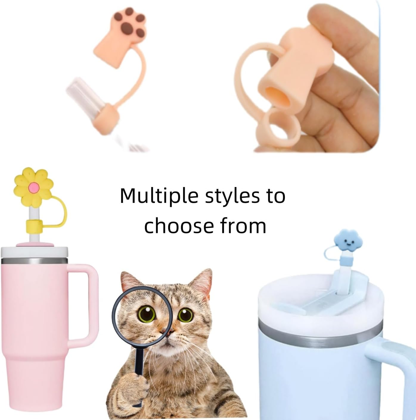 8 Piece Silicone Straw Cap, 10Mm Thick, Suitable for 30/40-Ounce Stanley Cups, Reusable Straws Cover Cap - 8-Piece Set Of Star Rainbow Cloud image number 6