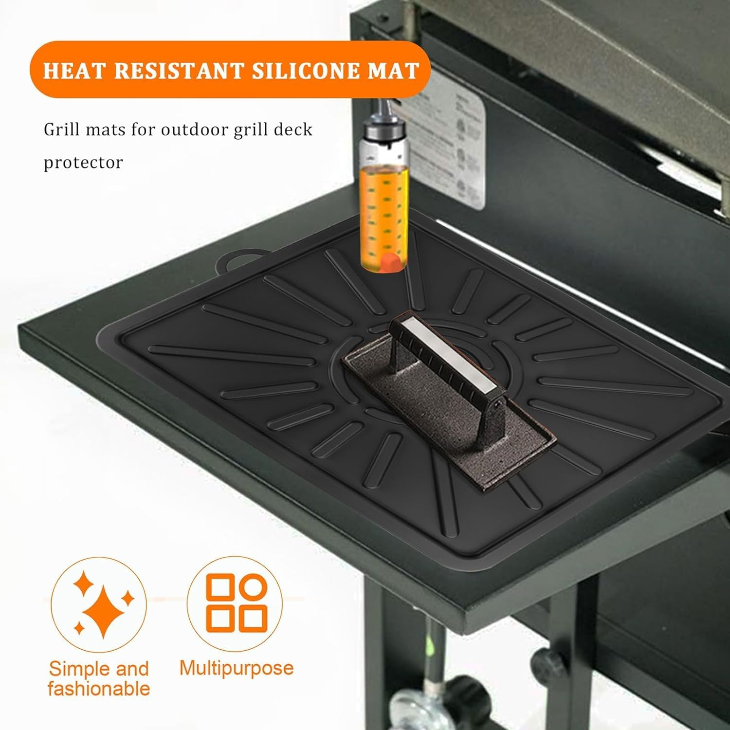 Silicone Grill Mat, Griddle Side Shelf Mat for Blackstone,Food Grade Baking Mats, Heat Resistant Grill Tools Mat Grill BBQ Caddy Utensils Holder for Outdoor Kitchen Cooking Countertop-2 Pack Black image number 1