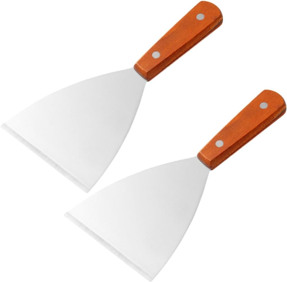 Afzoryxn 2 Pieces Stainless Steel Grill Griddle Scraper with Wooden Handle, Grill Slant Edge Flat Scraper,Grill Griddle Scraper,Barbecue Cooking Shovel for BBQ Grill Teppanyaki Dough Pancake Pizza image number 1