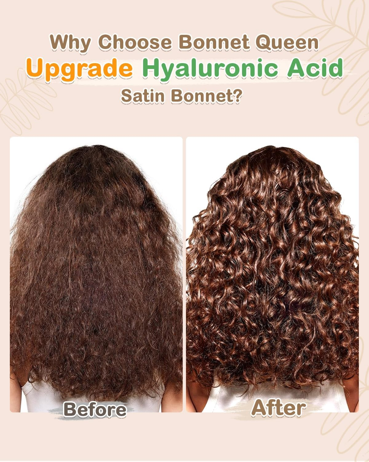 BONNET QUEEN Silk Bonnet for Sleeping Women HYALURONIC Acid Double Layer Satin Bonnet for Curly Hair with Tie Band & Scrunchie image number 1