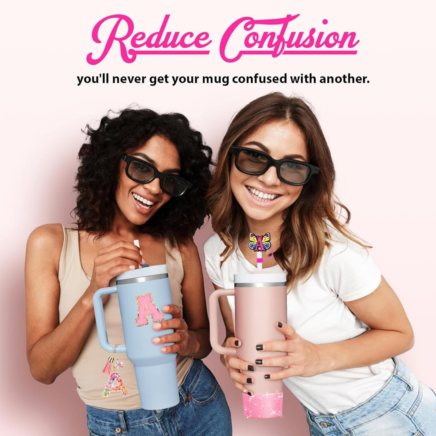 6PCS Cup Accessories Set for Stanley Cup 30Oz 40Oz,Tumbler Initials Decorations for Stanley,Including Silicone Straw Cover Cap and Boot,Spill Proof Stopper,Handle Charm,Sticker (Letter A) - Letter B image number 3