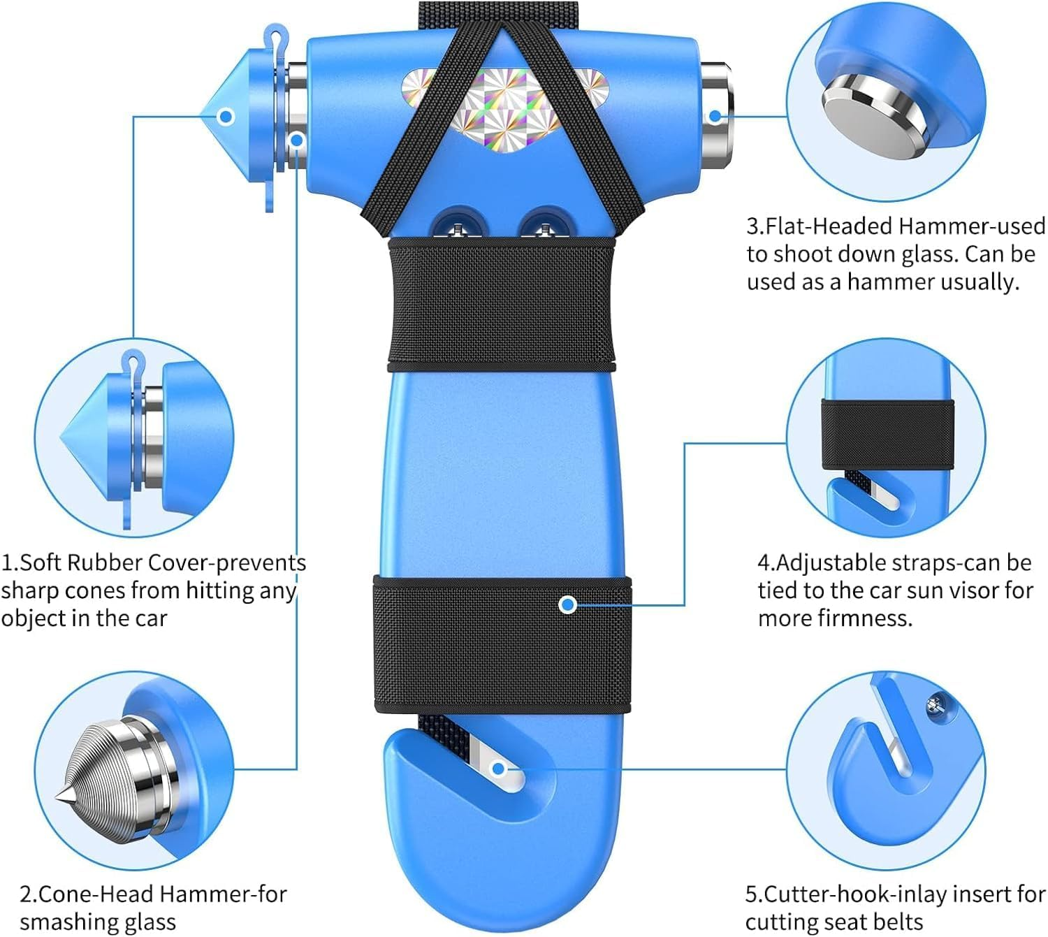 2 Pack Car Safety Hammer Seat Belt Cutter, 3-In-1 Emergency Escape Hammer with Window Glass Breaker and Seat Belt Cutter, Safety Emergency Escape Tool for Car Accidents image number 4