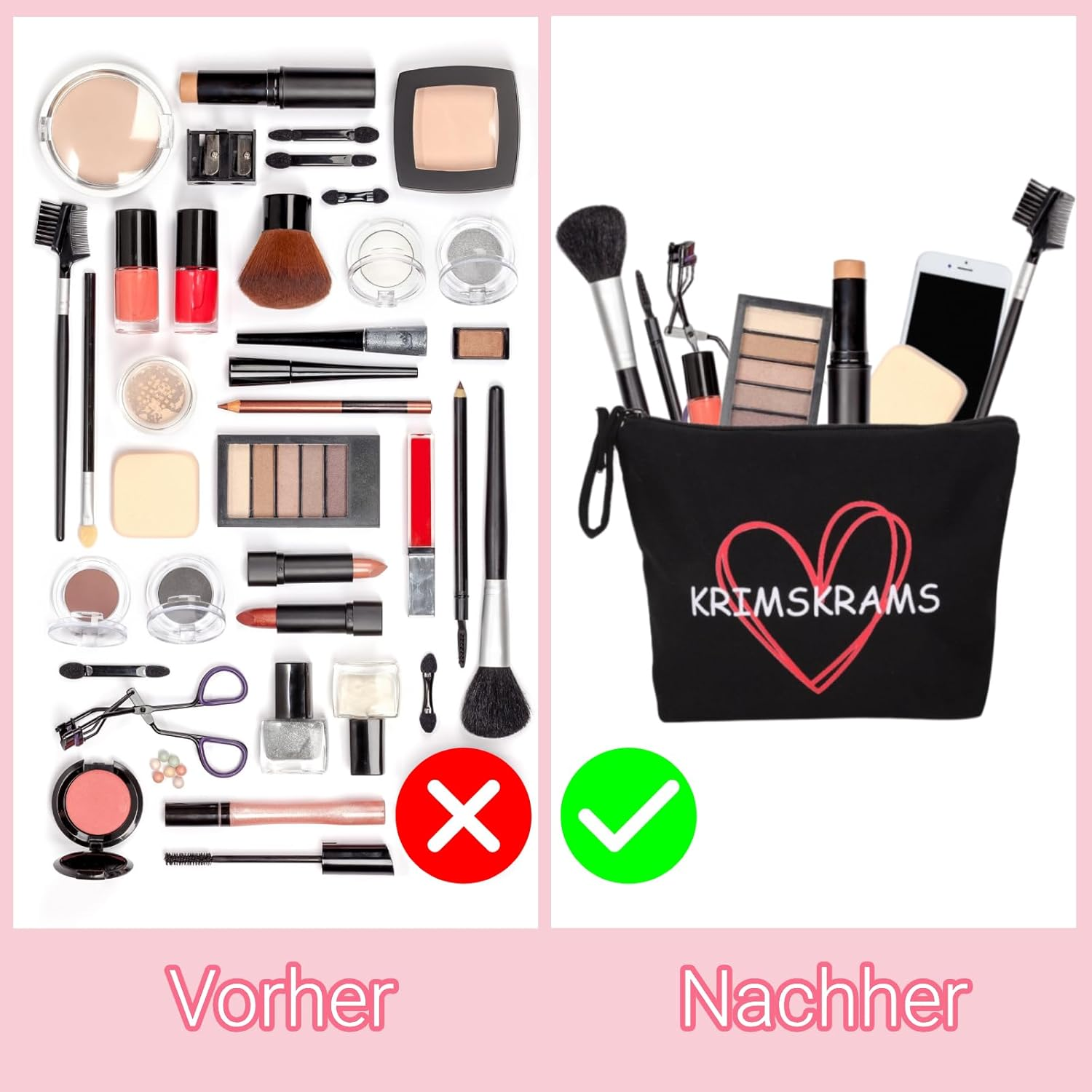 Pack of 2 Small Cosmetic Bag for Women/Girls, Toiletry Bag for Women, Black Krimskrams Make-Up Bag for Women, Girlfriend, Mum, Make up Bag with Saying, Travel Purse image number 6