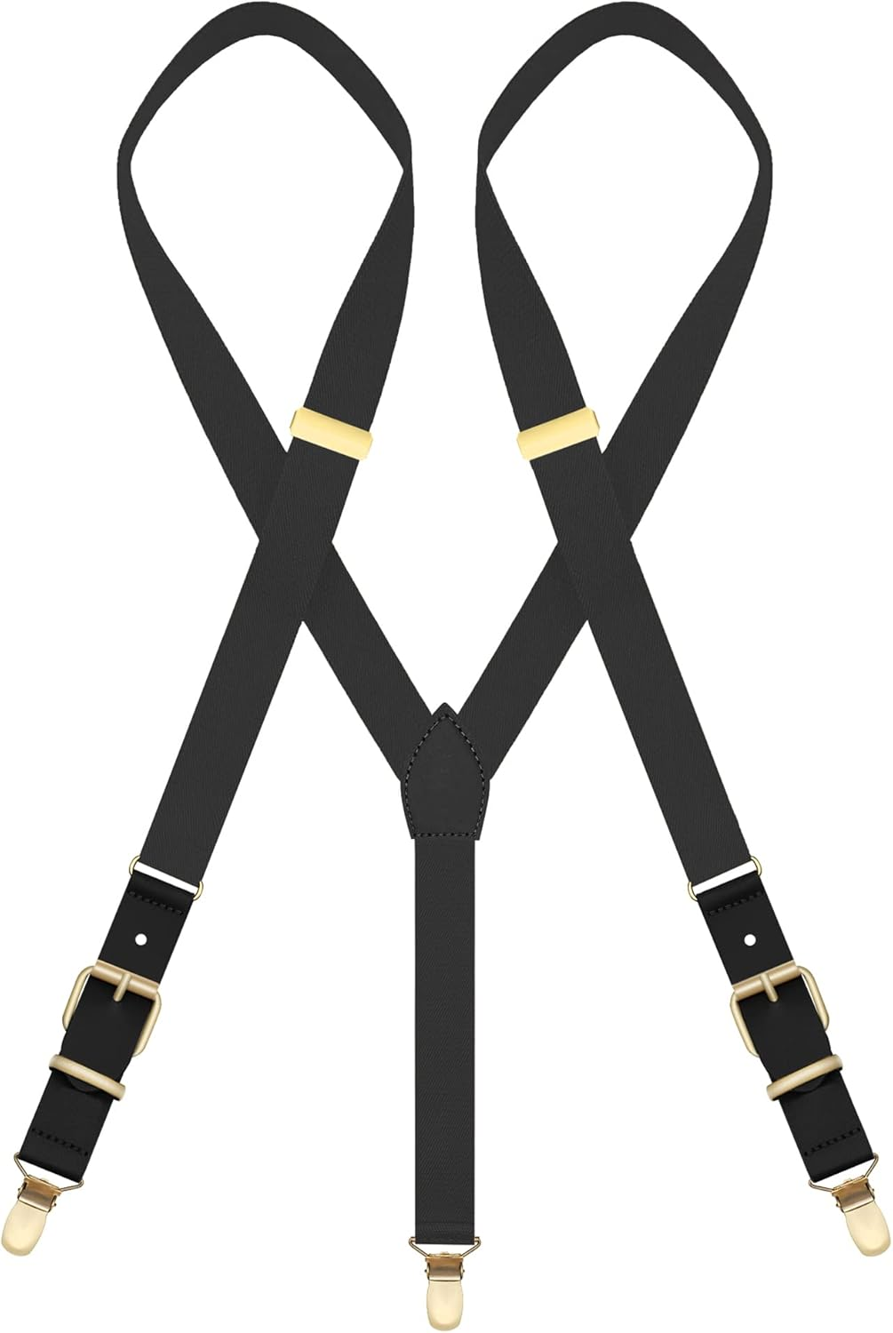 MENDENG Adjustable Suspenders for Men Bronze Metal Clips Braces with Leather