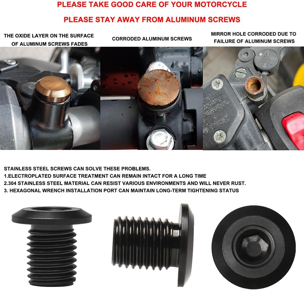 FENRIR Motorcycle Mirror Hole Plug 304 Stainless Steel Compatible with M10XP1.25 Vulcan S Z900 Z650 Z500 Z400 Z125 MT03 MT07 MT09 MT10 XSR700 SV650 GSXS750 GSX8S CB750 CB650R CB500F Duke Tuono V7 V9 image number 2