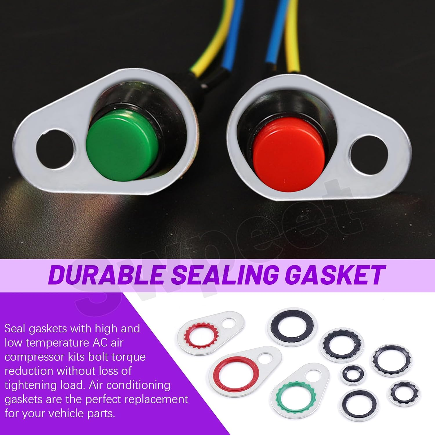 Swpeet 60Pcs 9 Size A/C System Compressor Gasket Seals Assortment Kit, Air Conditioning Compressor Port Seal Washer, Bonded Gasket Seal, A/C Compressor Seal Gasket image number 1