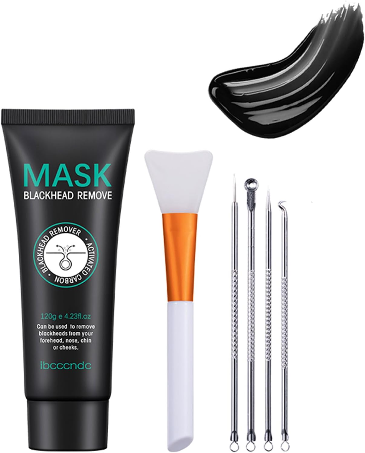 Blackhead Remover Mask Kit, Charcoal Peel off Facial Mask with Brush and Pimple Extractors, Deep Cleansing for Face Nose Blackhead Pores Acne, for All Skin Types image number 6