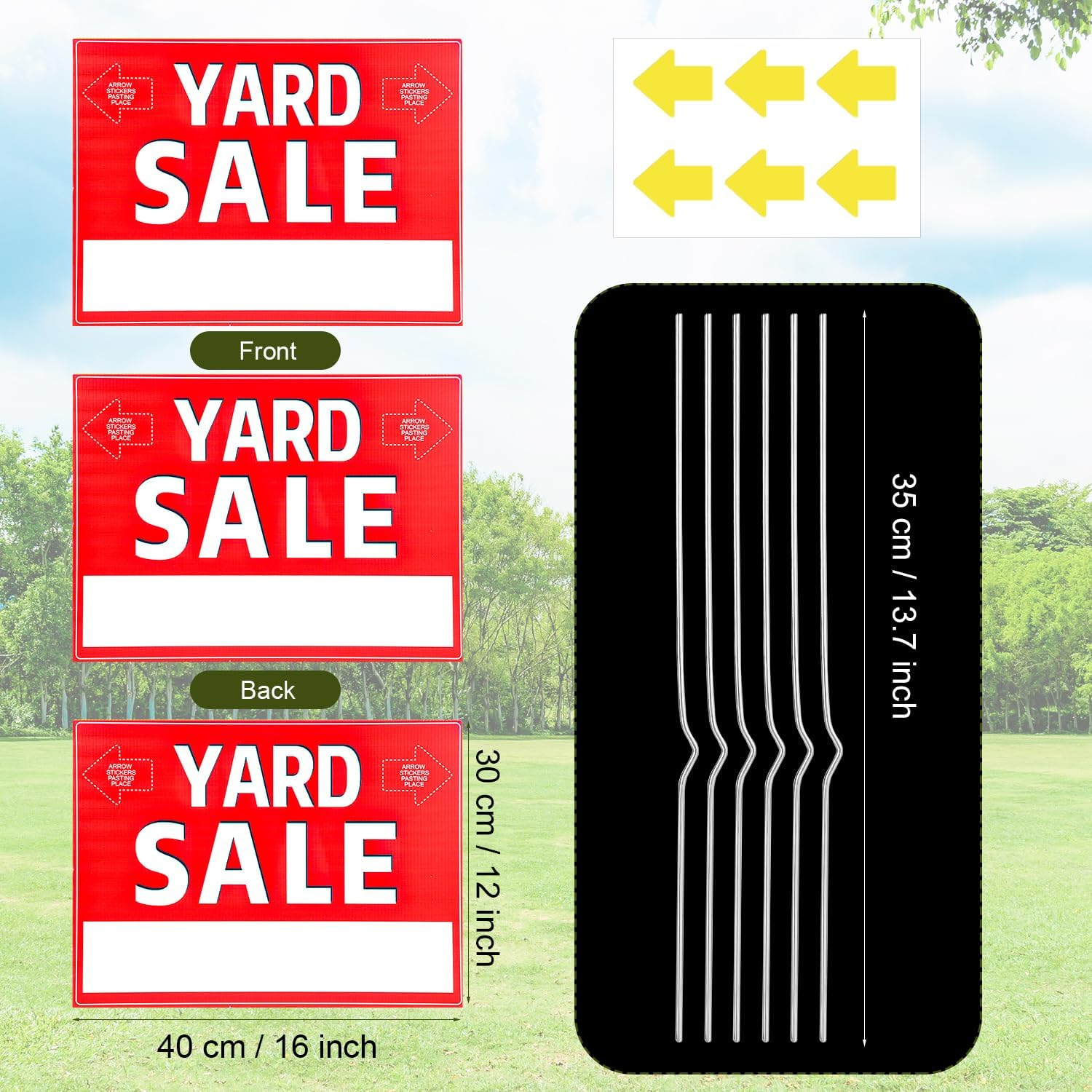3Pcs Yard Sale Signs, 12 X 16 Inch High Visibility Large Yard for Sale Sign Estate Sale Signs with Stakes Stickers Double Sided Corrugated Plastic Garage Sale Sign for Business Personal Use