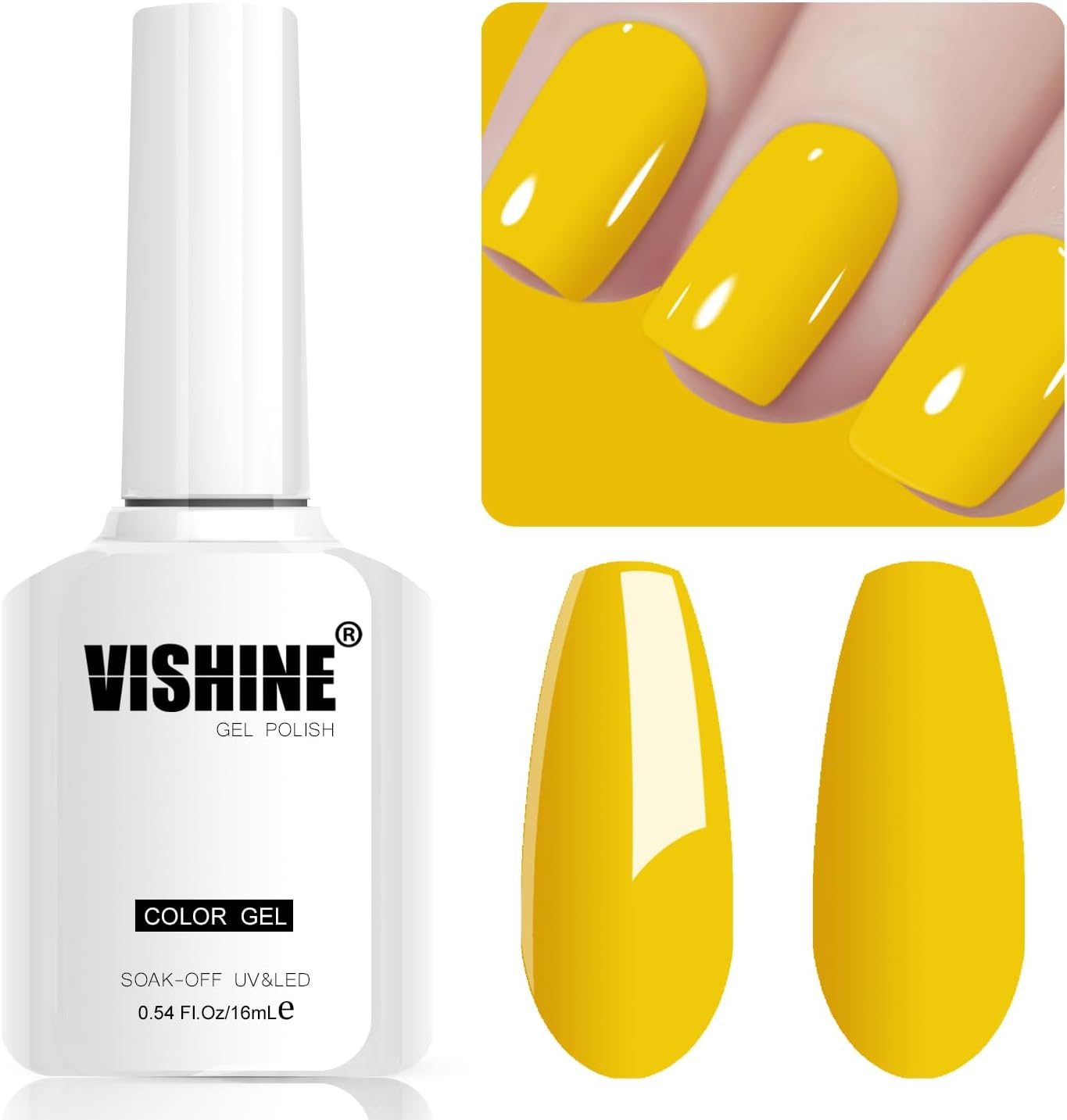 Vishine 16ML Gel Nail Polish 1Pcs Canary Yellow Color Gel Polish Long-Lasting Nails Gel Soak off Fall Gel Nail Polish Nail Art Manicure Salon at Home, 0.54OZ L003 image number 3