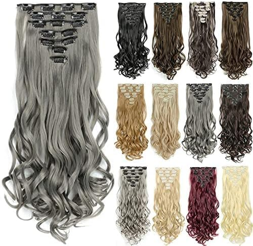 IMISSU 22 Inch 7PCS Set Long Curly Clip in Hair Extensions Natural 16 Clips Full Head Hair Extension Hairpiece for Girl (Copper) - Black Brown image number 3