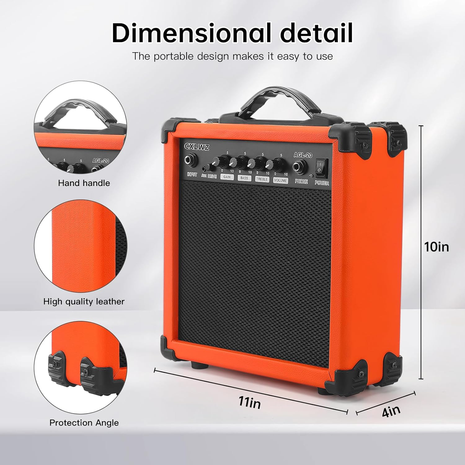 CXLWZ Electric Guitar Amp 20 Watt Amplifier Portable Amp with Headphone Input Gain Powe Including Professional Noise Reduction Cable （Orange） image number 2