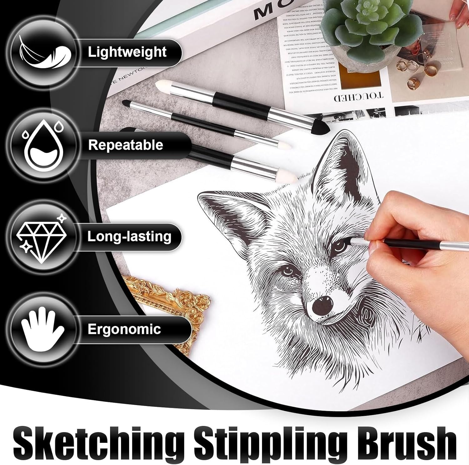 Sketch Brush, 4 Pcs Blending Sponge Pen, Artist Blending Sponge Pen for Highlighting, Shadowing, Detailing, and Correcting Drawings image number 2