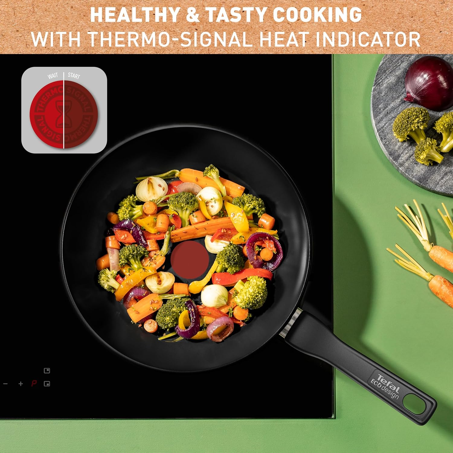 Tefal, Renew Black Induction Ceramic Wok, 28Cm, C4321923, Fixed Handle Aluminium, Inoceram Technology for Non-Stick Ceramic Coating, Thermo Signal Technology, Eco Designed, Suitable for All Cooktops