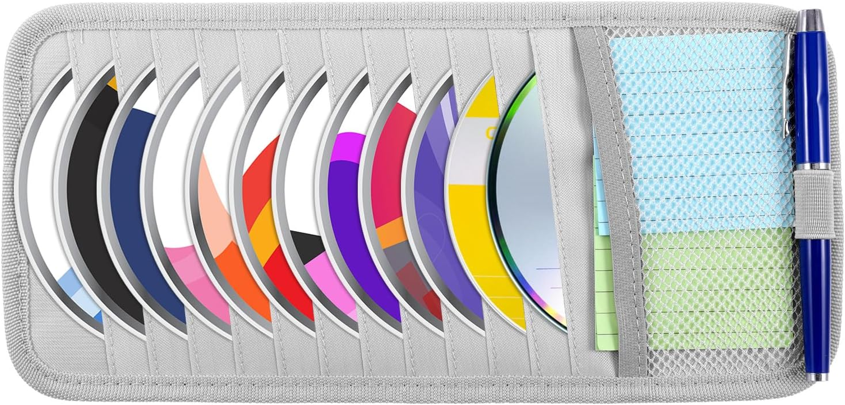 Trinkrittey CD Holder for Car Visor, Vehicle Sun Visor Organizer Large Capacity with 12 DVD Storage Sleeves 1 Mesh Pocket 1 Pen Holder and Elastic Strap