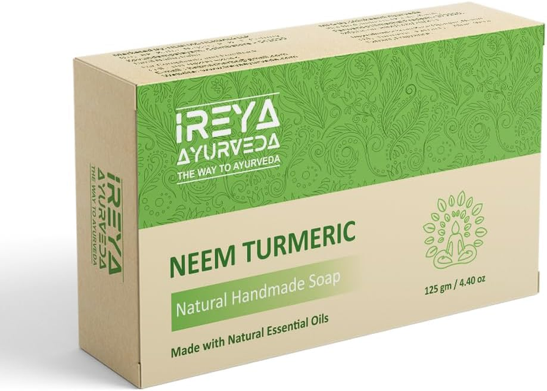 Ireya Ayurveda Neem Turmeric Soap - Ayurvedic Natural Cleansing Soap Free from Parabens, Sls and Gluten Free, Vegan, 125 G Pack of 1 image number 2