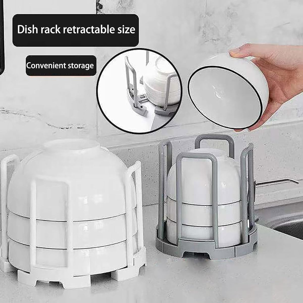 AIMALL 2Pcs Kitchen Draining Storage Bowl Rack, Creative Retractable Cup Holder, Simple Adjustable Bowl Rack for Kitchen Organisation image number 4