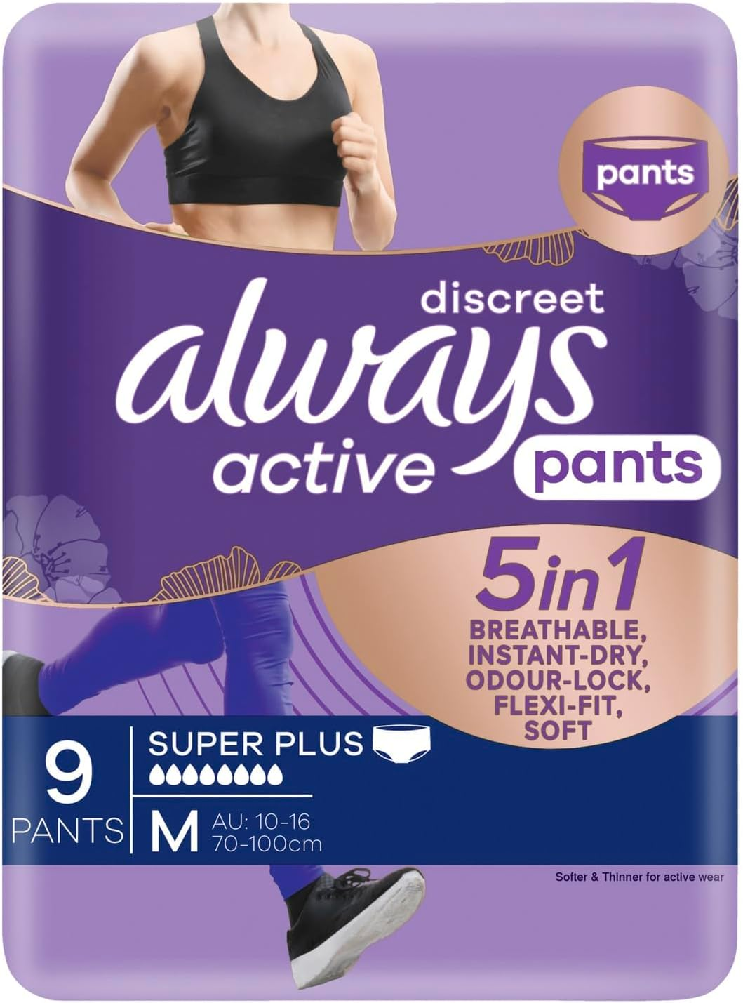 Always Discreet Active Wear Pants for Bladder Leaks and Adult Incontinence, Medium 9 Pants image number 2