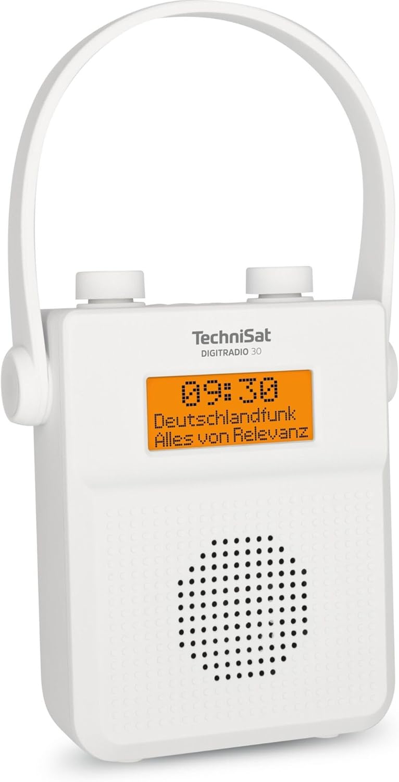Technisat DIGITRADIO 30 Waterproof DAB+ Shower Radio (FM, DAB Digital Radio, Integrated Battery, Bluetooth, Waterproof According to IPX5, Alarm Clock, Favourite Memory, Headphone Connection) White