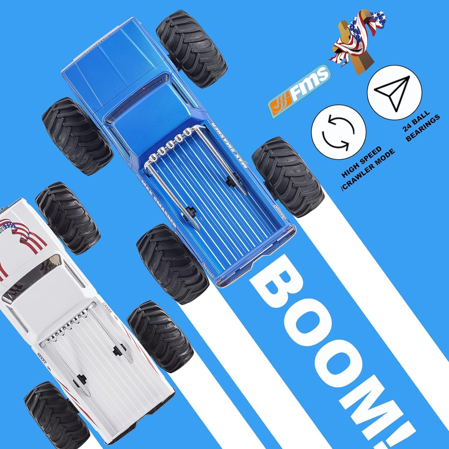 WOWRC FMS 1/24 Smasher Monster RC Crawlers - FCX24 RC Truck 8Km/H 2 Speed Transmission for Adults, 2.4Ghz Remote Control Car RTR with USB Charger, Blue image number 1