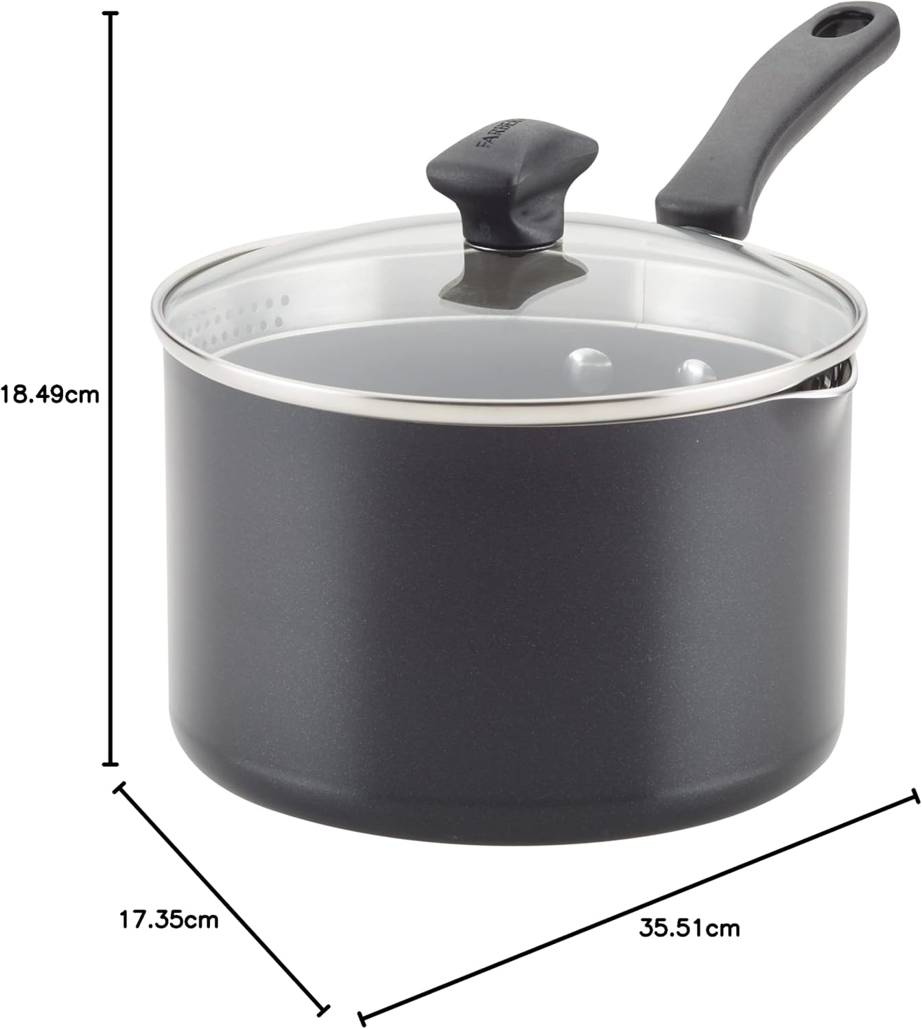 Farberware Cookstart Diamondmax Nonstick Straining Saucepan, Dishwasher Safe, 3 Quart, Black image number 5