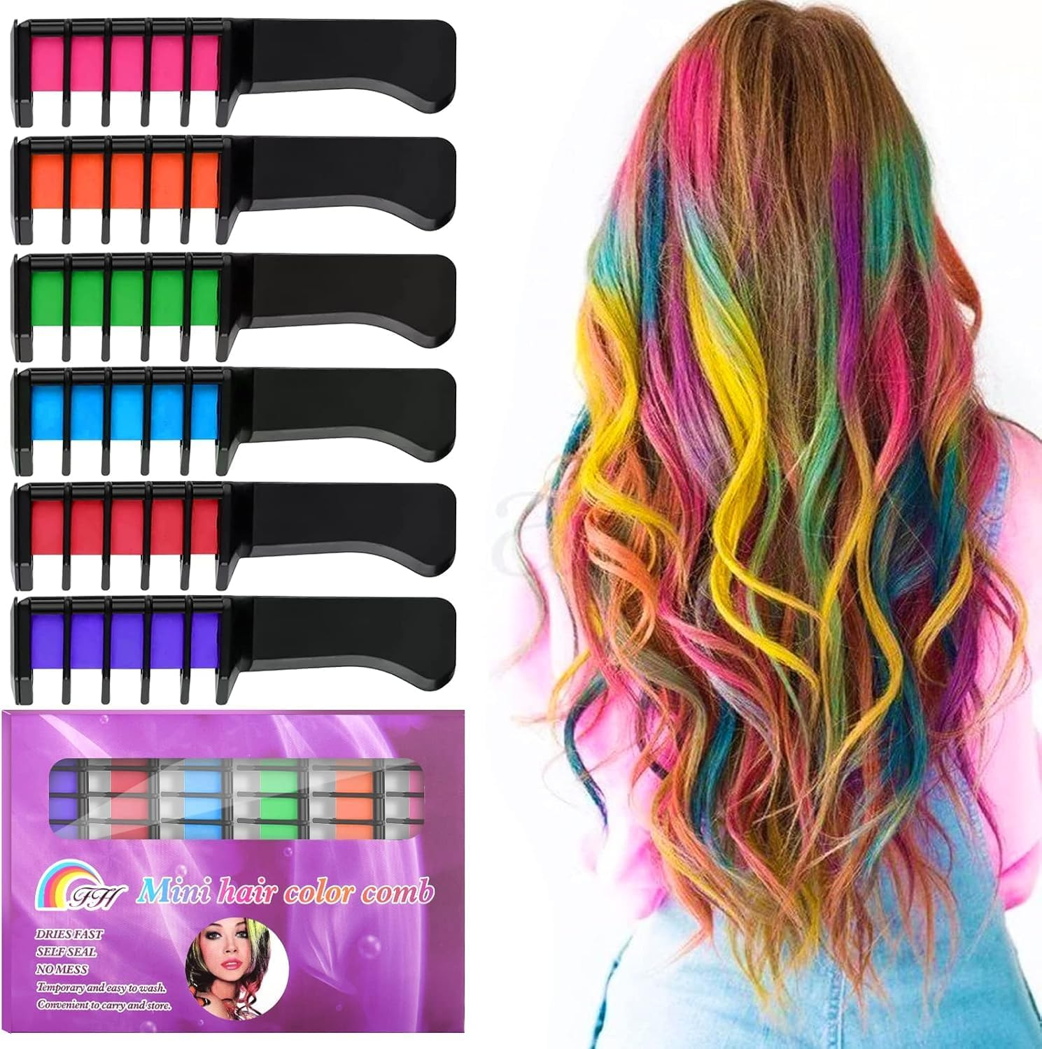 Kalolary 10 Colors Hair Chalk for Girls Kids, Temporary Bright Hair Color Dye for Girls Age 4 5 6 7 8 9 10+, Washable Hair Chalk Comb for Party Cosplay DIY