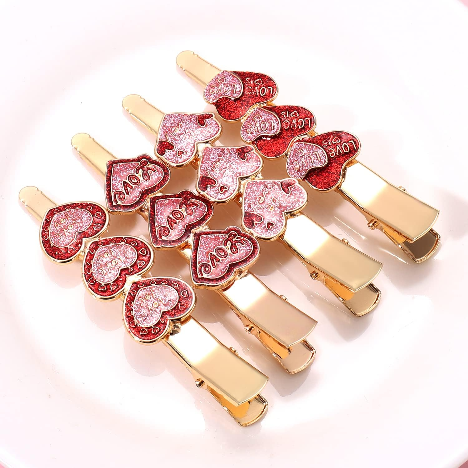 PHALIN 4PCS Valentine&rsquo;S Day Hair Clips Rhinestone Heart Hairpins for Women Sweet Love Alligator Clips Barrettes Sparkling Styling Hair Accessory (4PCS D) image number 3