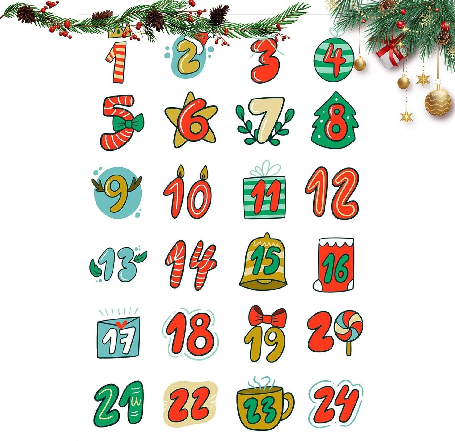 Christmas Countdown Decals | 1-24 Christmas Card Envelope Stickers - Holiday Countdown Sealing Decals for Home Use image number 3