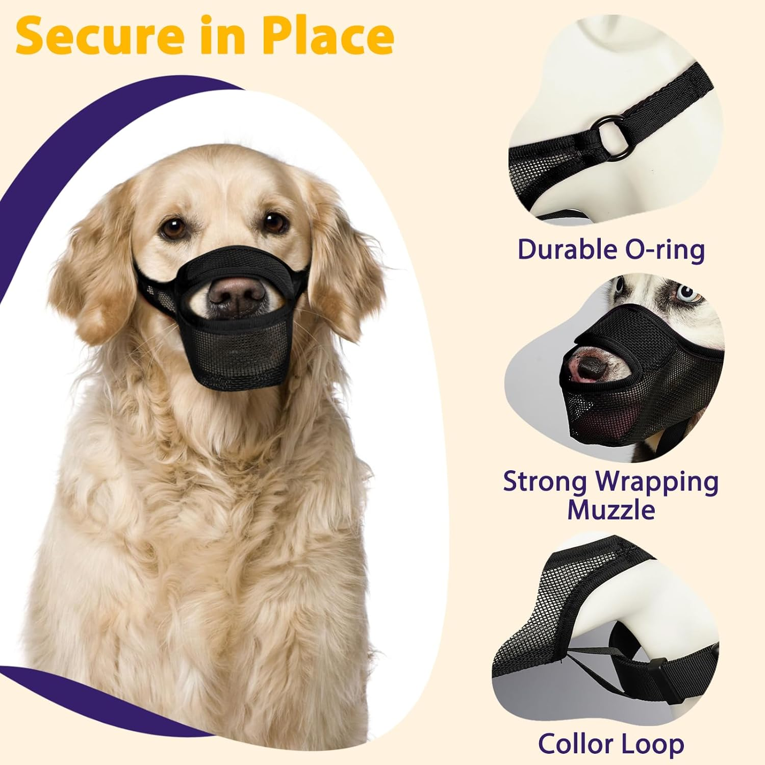 LUCKYPAW Dog Muzzle, Mesh Muzzle for Large Medium Small Dogs Allows Full Pant Drinking Mouth Cover to Prevent Biting Chewing Scavenging Adjustable Breathable Mouth Guard(Black,Xl) image number 2