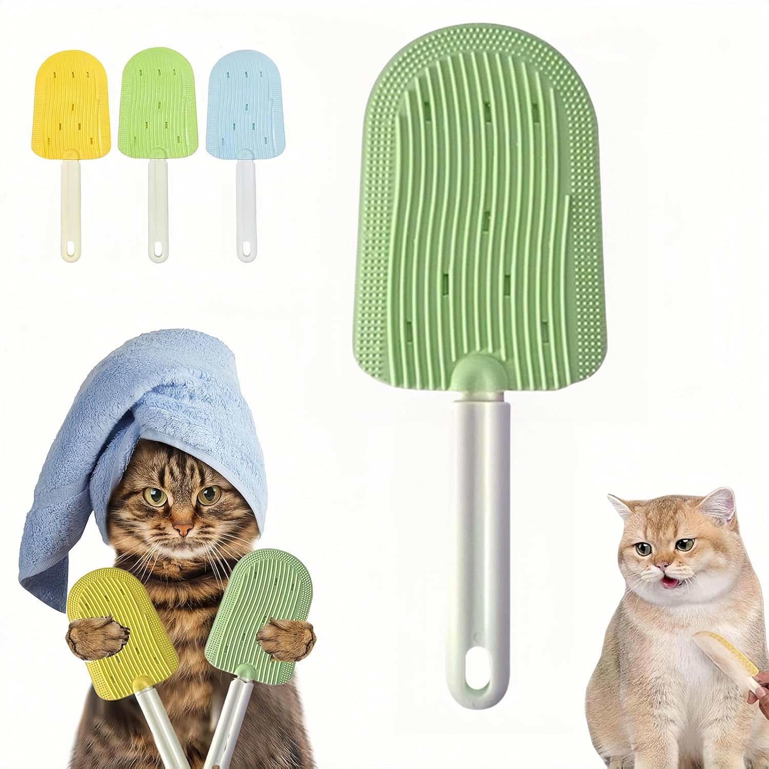 CHIEFAWAY Cat Comb, Cats Shedding Brush, Ice Cream Shaped Fur Remover Comb for Cats Easily Removes Loose Fur Reducing Hairballs, Pet Hair Grooming Massage Brush for Kitten Rabbit Dog (Green)