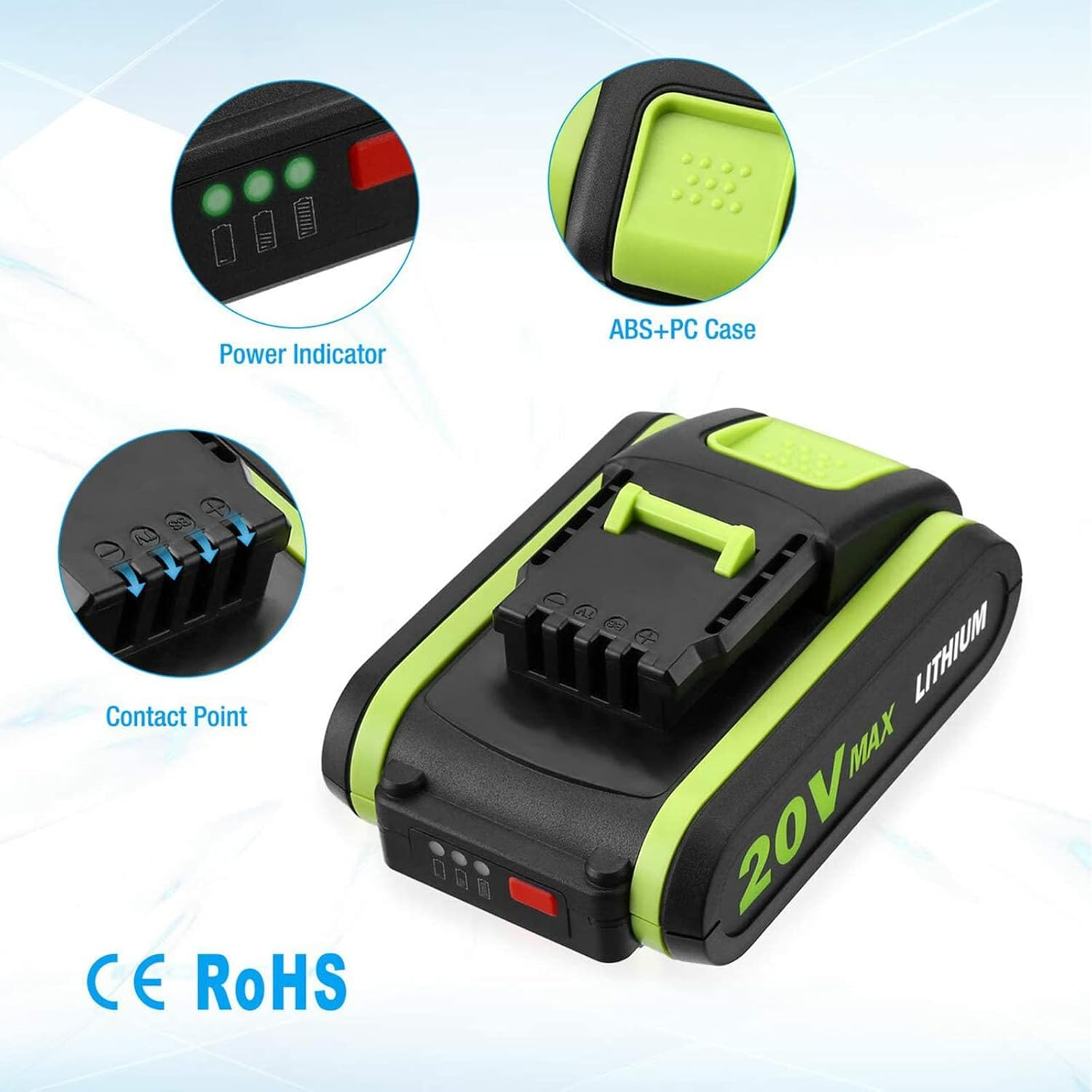 Geelink WA3551 3.0Ah Lithium-Ion Replacement Battery for Worx 20V WA3551 WA3551.1 WA3553 WA3553.2 WA3641 WG629E WG546E WU268 image number 1