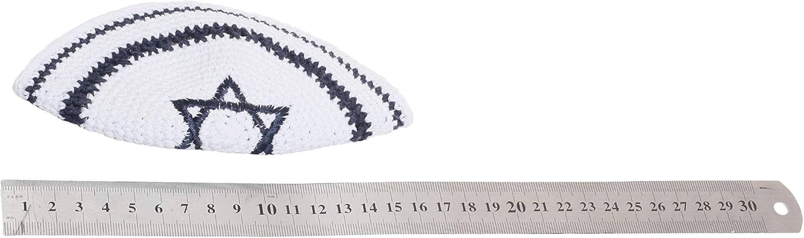 KIPPIK Star of David Jewish Kippahhatfor Men & Kids with Clip Beautifully Knitted, Breathable, Comfy, Soft, Kippa Celebrating, Praying, Studying, Synagogue Blue Magen David with Line - Beige  White image number 3