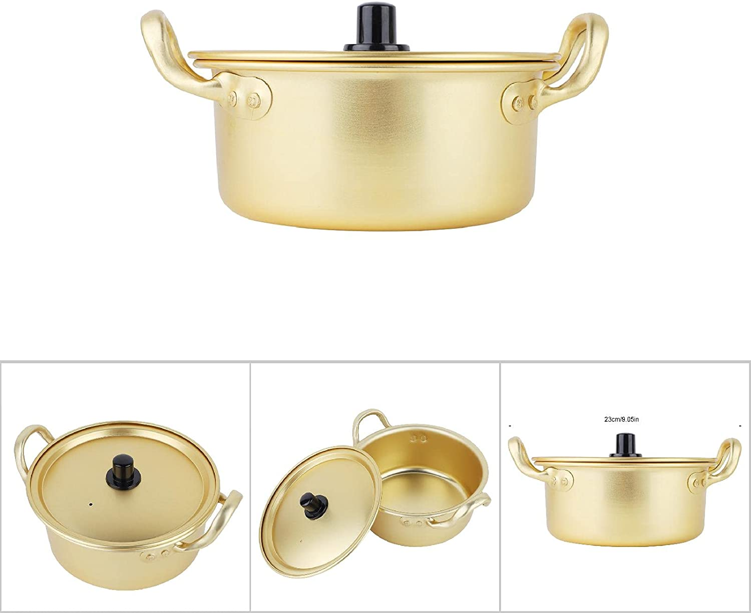 Korean Ramen Pot, Aluminum Alloy Yellow Noodle Pot with Lid Double Handle Fast Heating Ramen Noodle Pot for Kitchen Cookware (16Cm) image number 4