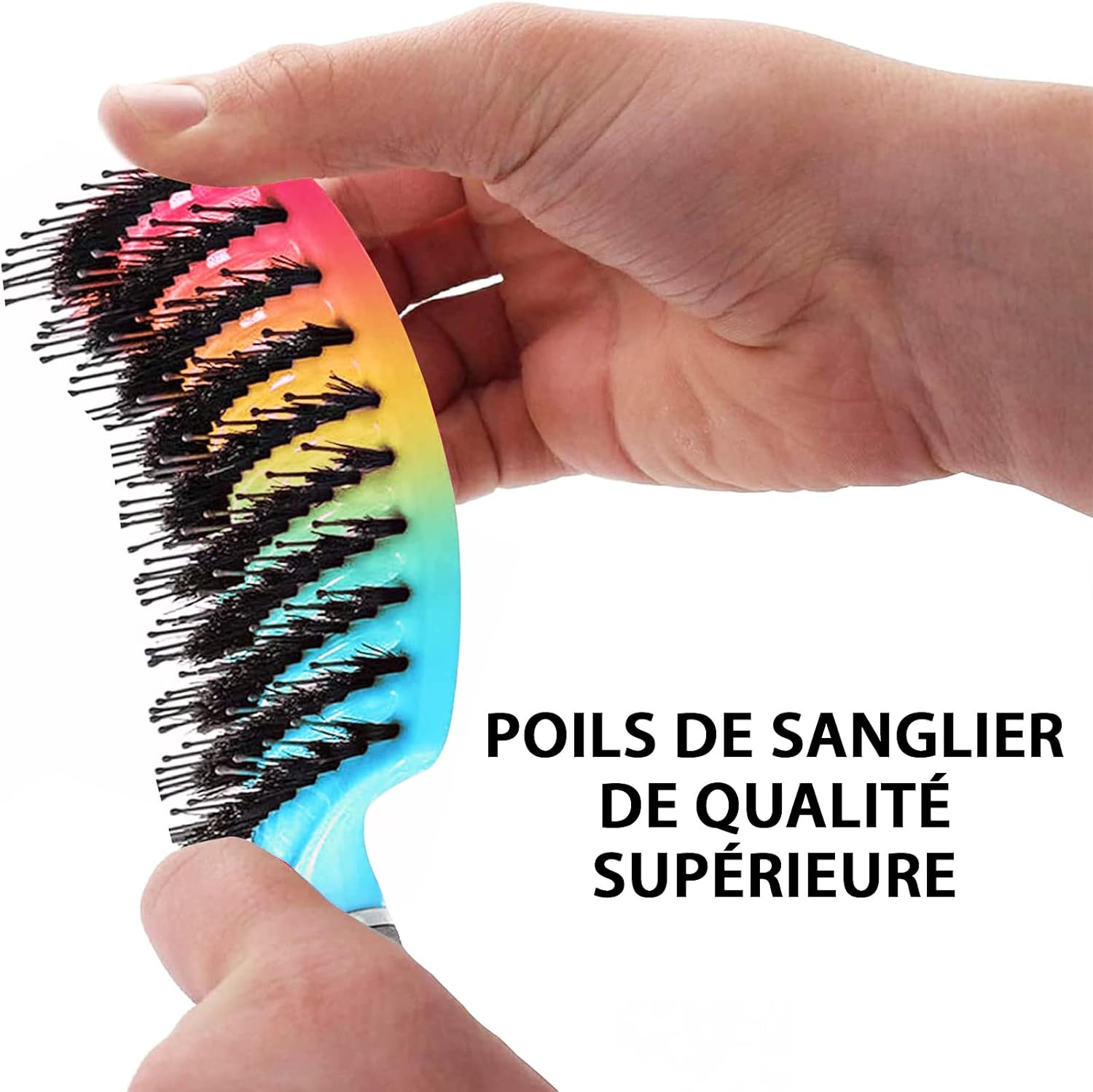 Boar Bristle Brush Blue Rainbow &ndash; 100% Natural Boar Bristle Hair Brush &ndash; Detangles All Hair Types and Painless!
