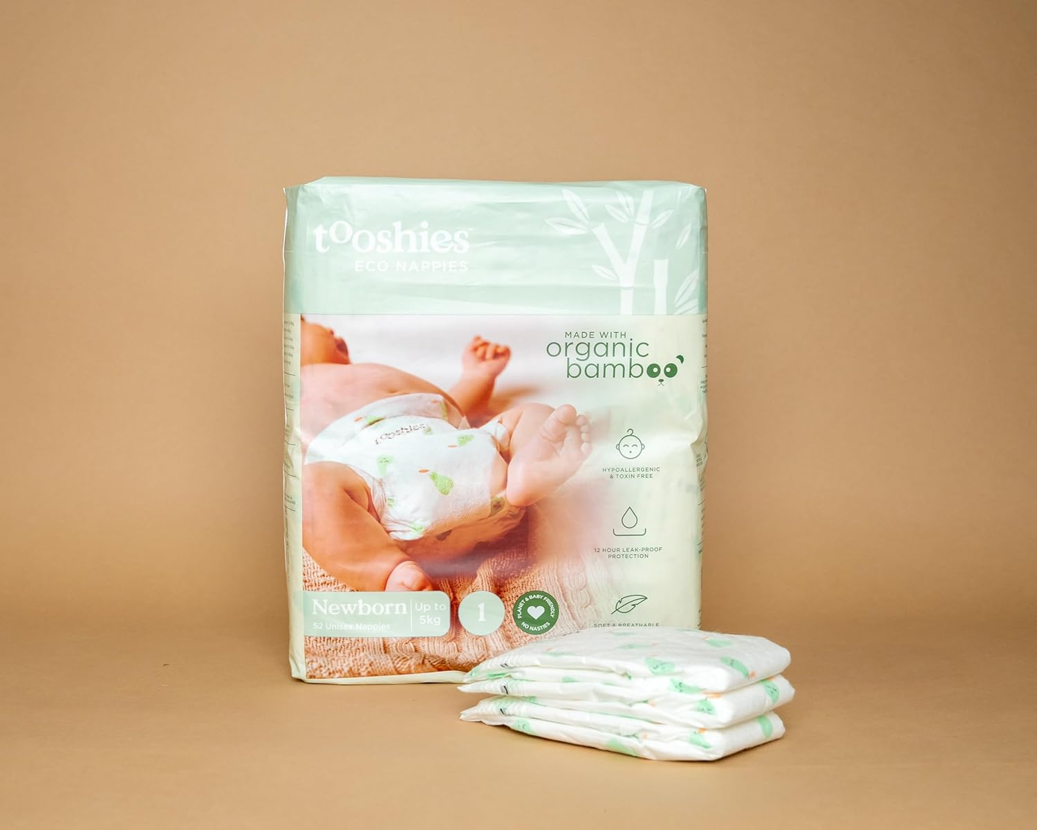 Tooshies Eco Nappies Size 1 Newborn, 104 Count, White, 3.25 Kilograms + Tooshies Aloe Vera & Chamomile Eco Wipes, Pack of 1120 (16X70 Packs) + Sudocrem Healing Cream 400G