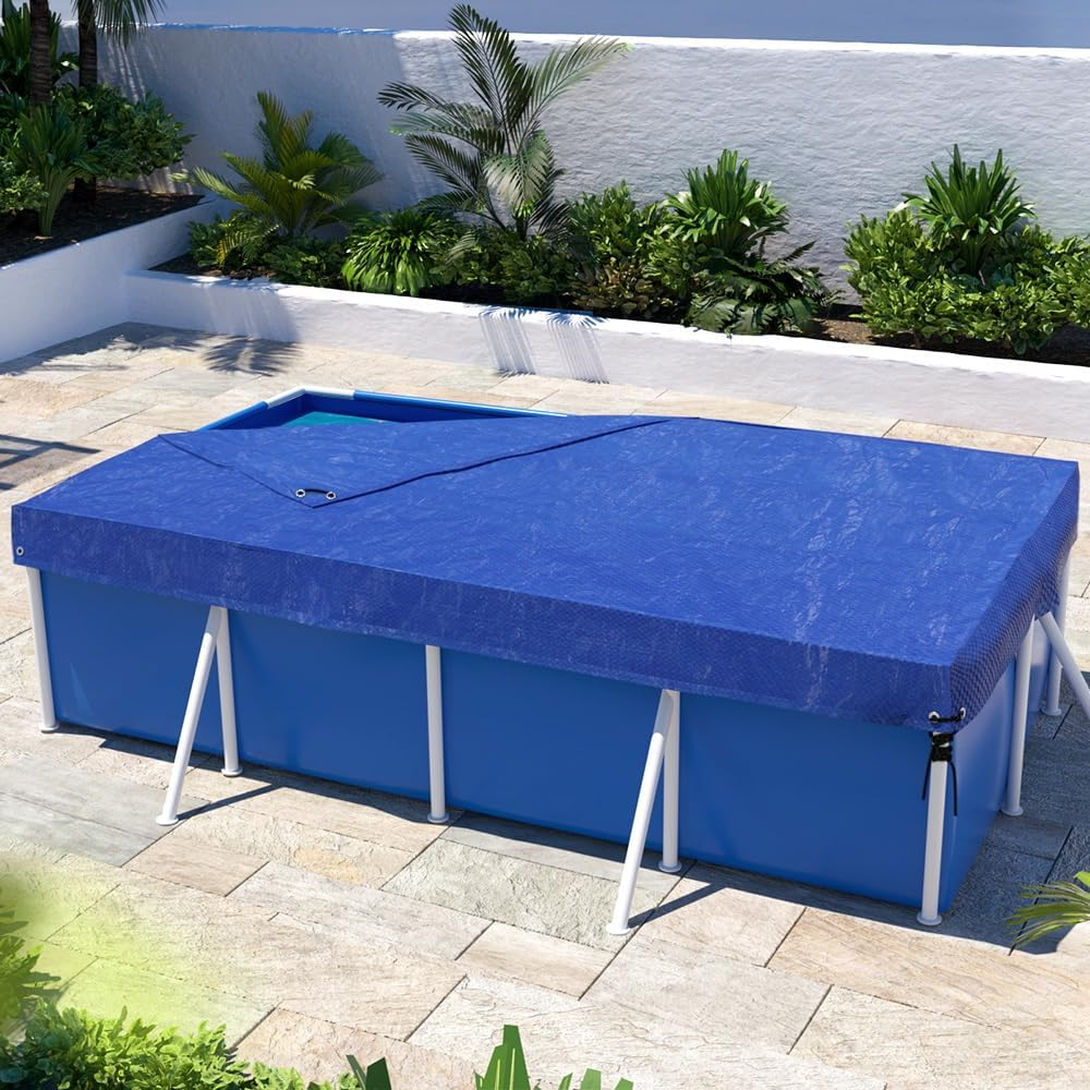 Aquabuddy Pool Cover 3 X 2M Blue Solar above Ground, PE Swimming Pools Covers, UV Resistant Blanket Garden Summer Rectangle Outdoor, with Drainage Holes