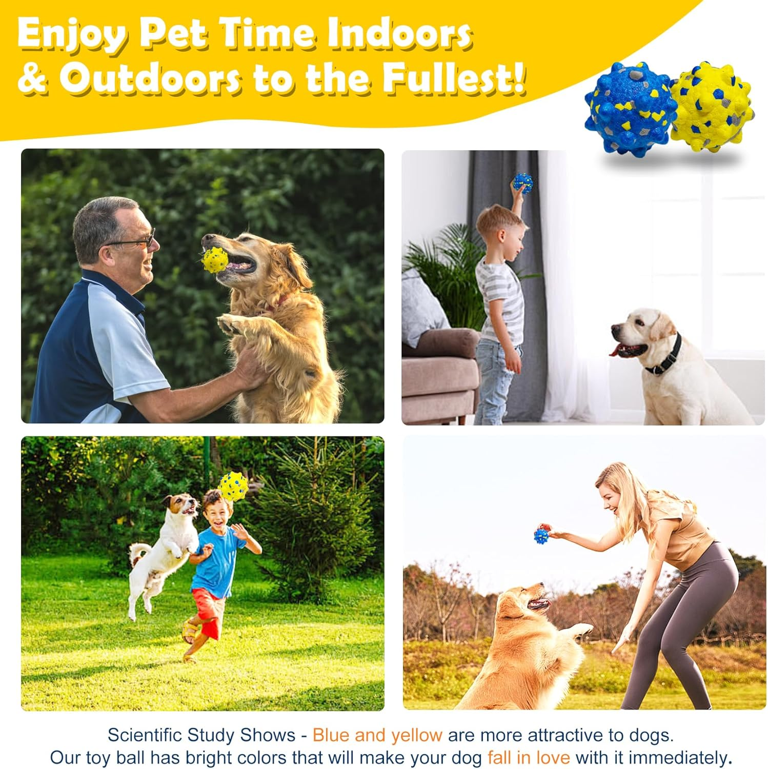 4 Pack Dog Balls, Indestructible Tennis Balls for Dogs, 7.5 Cm, Bouncy, Durable Toy Balls, Water Toy Fetch Balls image number 1