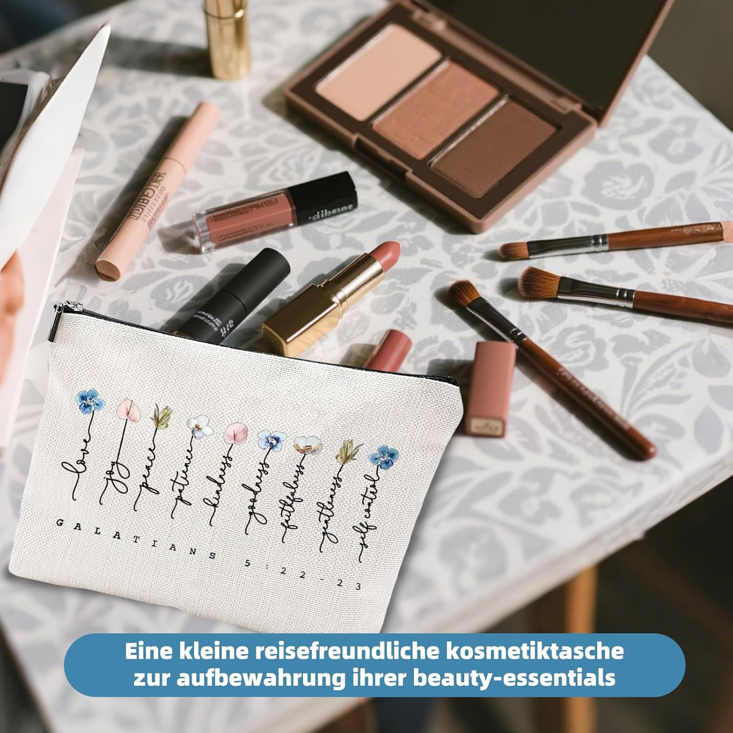 Cosmetic Bag, Christian Writing Make up Bag for Women, Travel Toiletry Bag Made of Waterproof Material Organiser for Travel, Gym, Work image number 6