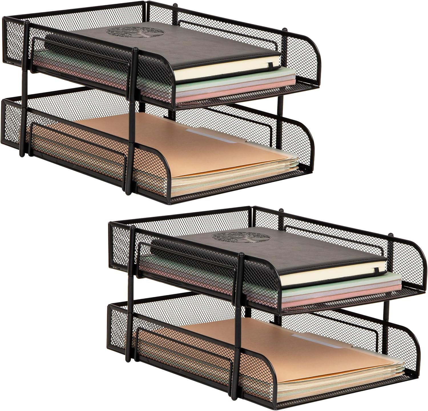 Mind Reader Stackable Paper Tray, Desktop Organizer, File Storage, Office, Metal Mesh, 10.5" L X 13.25" W X 7.5" H, 2 Pcs, Black