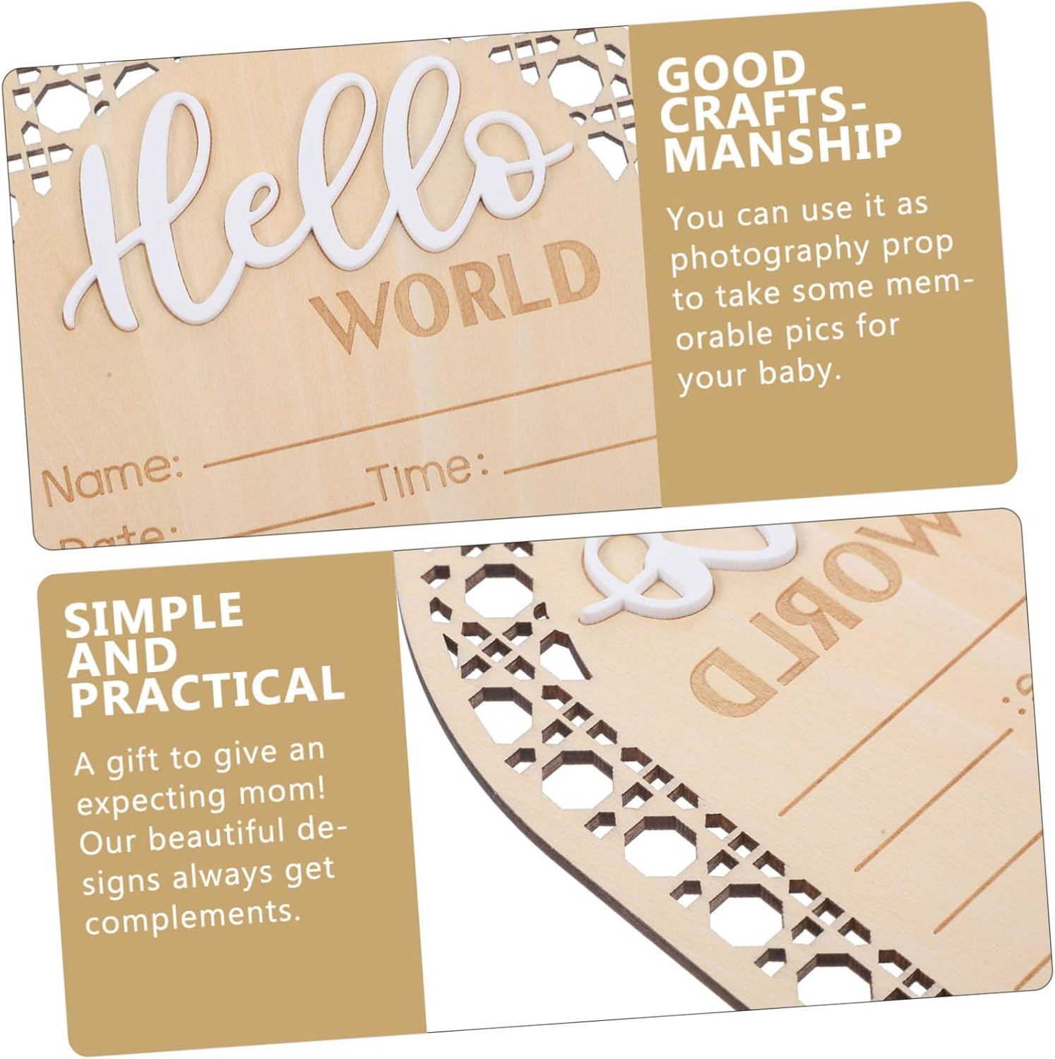 VANZACK Newborn Sign and Baby Name Announcement Board Wooden Birth Announcement Sign for Nursery Room Newborn Baby Shower Photo Prop 2Pcs Set image number 1