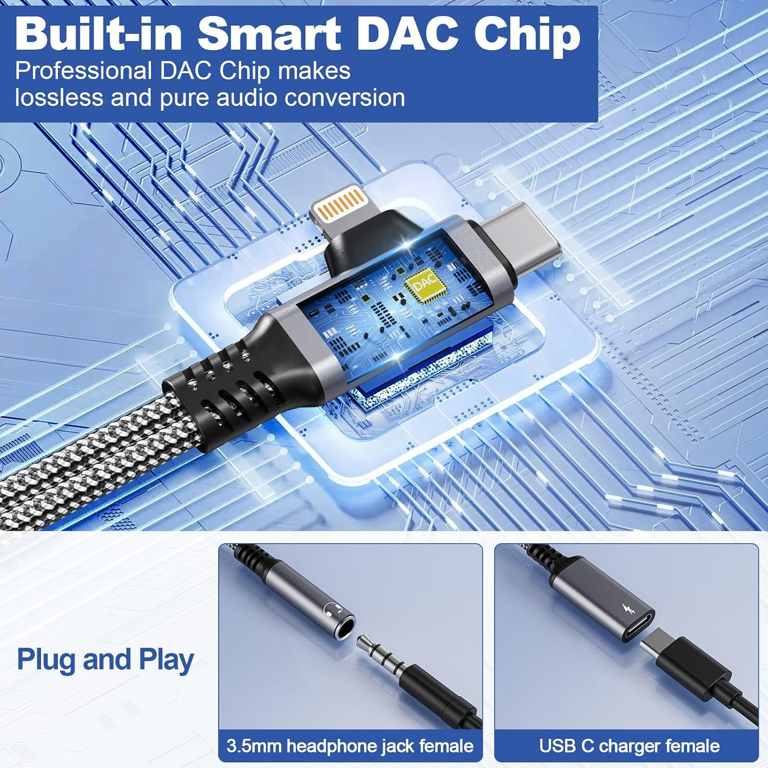 USB-C to 3.5Mm Headphone and Charger Adapter - Dual Port (Lightning & USB-C Input) to AUX 3.5Mm Jack & 60W PD Fast Charging with Call Support, for Iphone 15/16, Android, Tablet image number 5