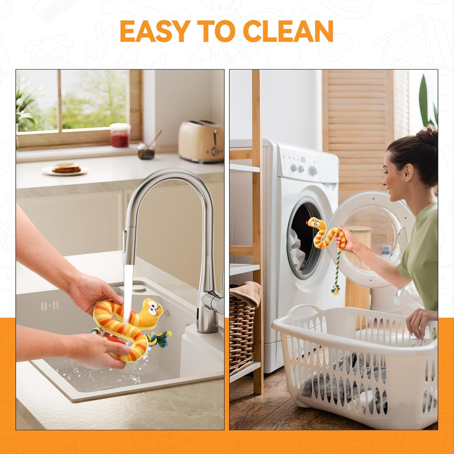 AUSCAT Squeaky Plush Dog Toys, Dog Rope Toy, Tug Toys for Small Medium Dogs, Snake image number 1